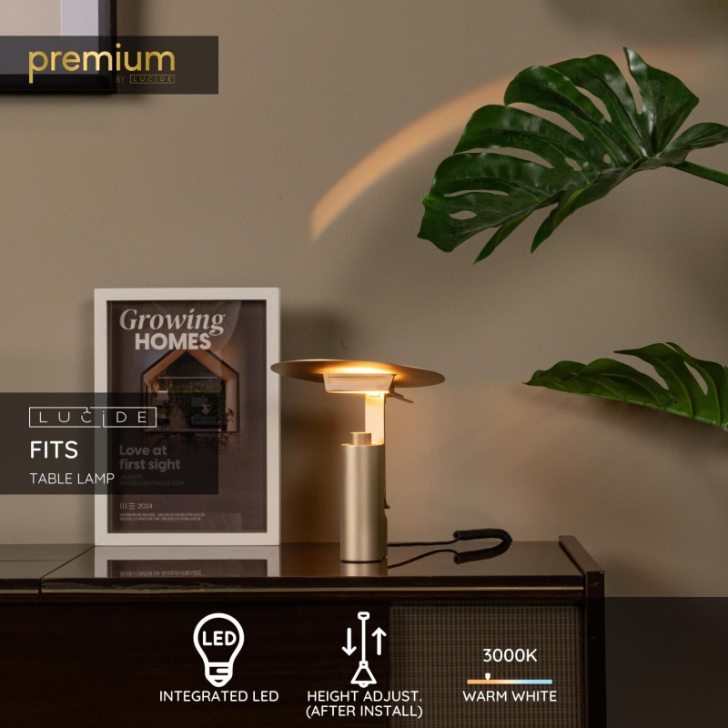 Lucide FITS - Stolová lampa - LED - 1x8W 3000K - Matt Gold / Mosadz